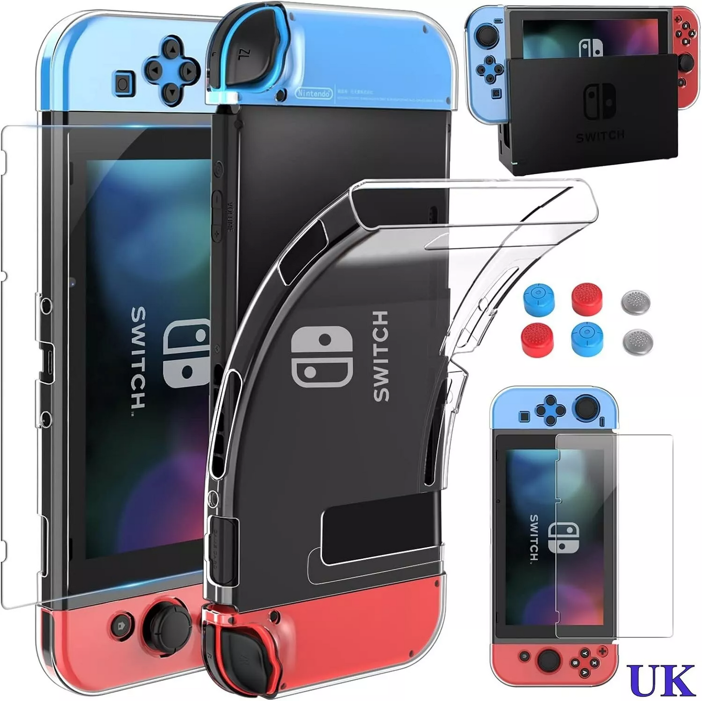 HEYSTOP Nintendo Switch Protective Case With Screen Protector & Thumb Grips